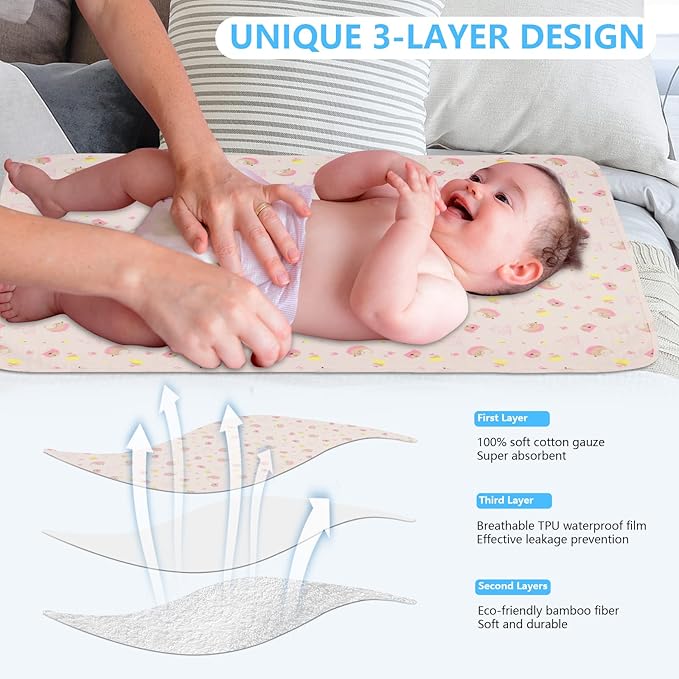 2 Pcs 20x27Inches Waterproof Changing Pads,Reusable Leak Proof Crib Disaper Pads,Portable Unisex Baby Changing Mat for Home&Travel.(Pink)
