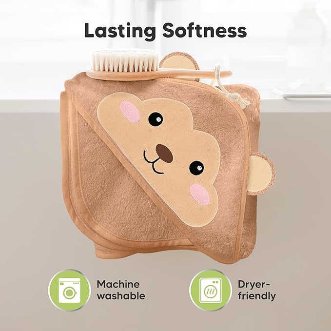KeaBabies Hooded Baby Towel for Newborn - Viscose Derived from Bamboo Large Baby Bath Towels with Hood for Boys, Girls, Toddler, Extra Absorbent & Soft Newborn Bath Essentials (Monkey)