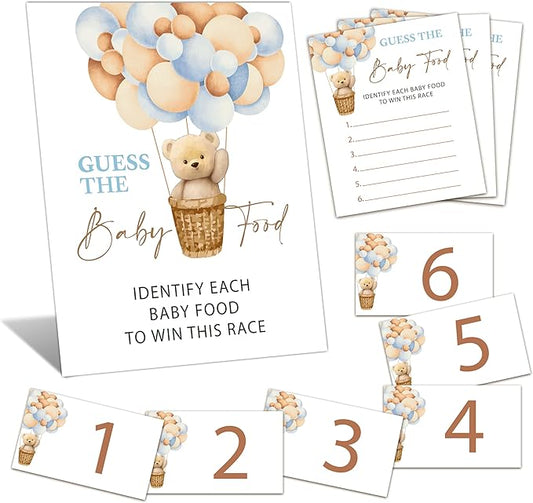 Guess the Baby Food Baby Shower Game - 8x10 INCHES Sign, 25 Answer Cards, 6 Number Cards, We Can Bearly Wait Party Supplies - F04