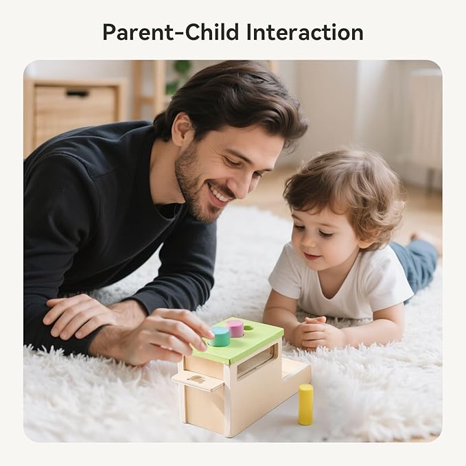 IEATFO Montessori Wooden Peg Drop Toy | Educational Size Matching Game for Toddlers | Cylindrical Drop Box Toy with Transparent Viewing Window