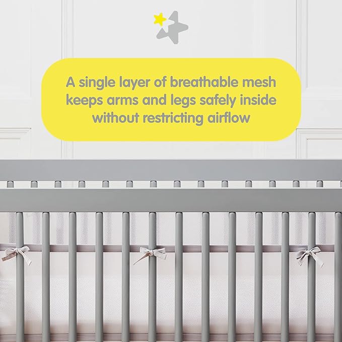 BreathableBaby Breathable Mesh Liner for Full-Size Cribs, Classic 3mm Mesh, Gray (Size 2FS Covers 2 Sides)