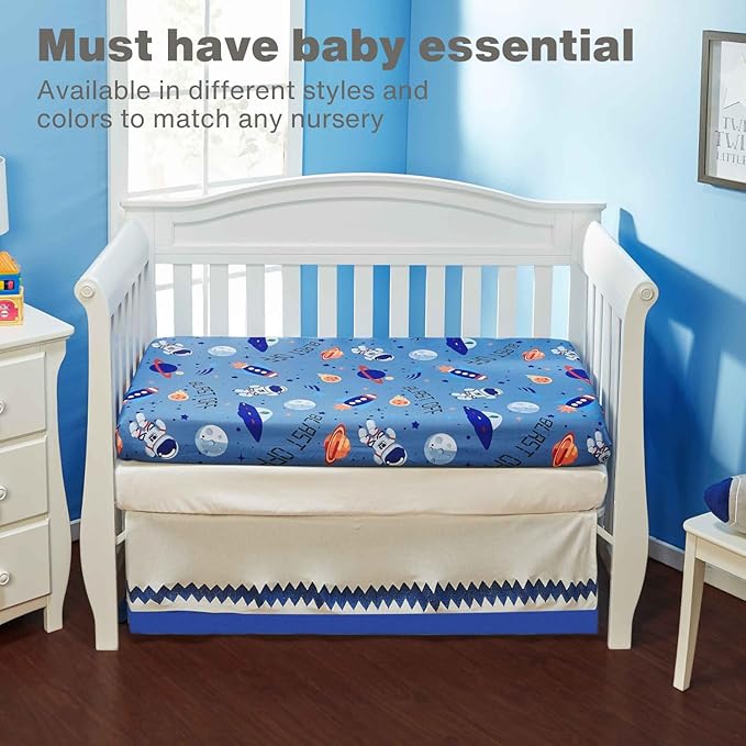 Everyday Kids 2 Pack Fitted Boys Crib Sheet, 100% Soft Breathable Microfiber Baby Sheet, Fits Standard Size Crib Mattress 28in x 52in, Nursery Sheet - Space/White