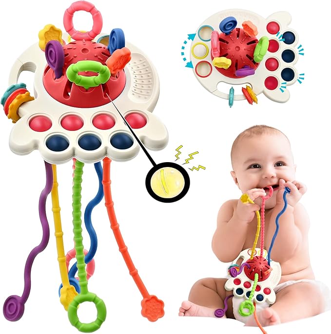 AiTuiTui Sensory Toddler Travel Toys for 1 2 Year Old Boy Girl Birthday Gift, Soft Silicone Baby Teething Fidget Educational Learning Toys for Infant 6 9 12 18 Months