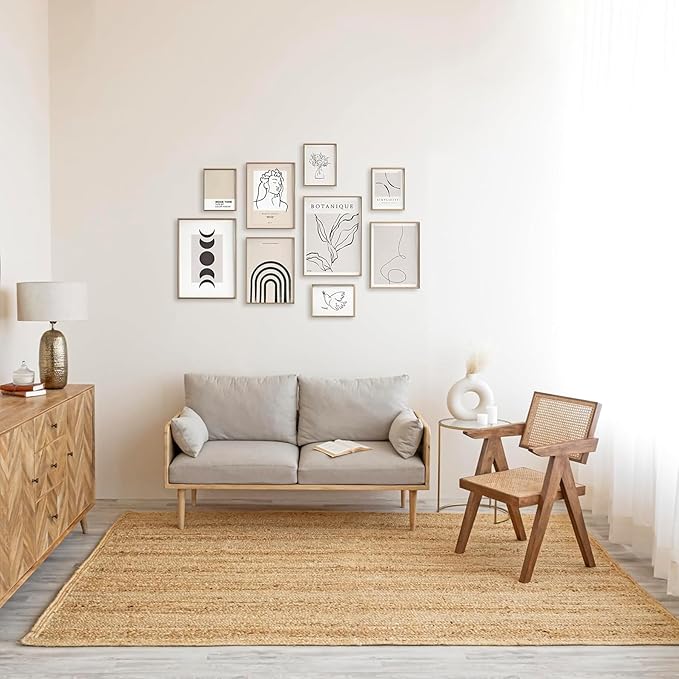 HOMEMONDE Natural Jute Area Rug 5'x8' - Rustic Braided Reversible Area Rug - Farmhouse Boho Indoor Floor Rugs - Eco Friendly for Living Room, Bedroom, Kitchen, Hallway