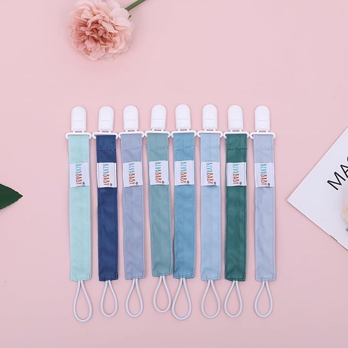 ALVABABY Baby Pacifier Clips for Boys Girls Pacifier Universal Holder Leash Pacifier Clip Binky Holder for Teether Toys Soothie 8 Packs 8DP06