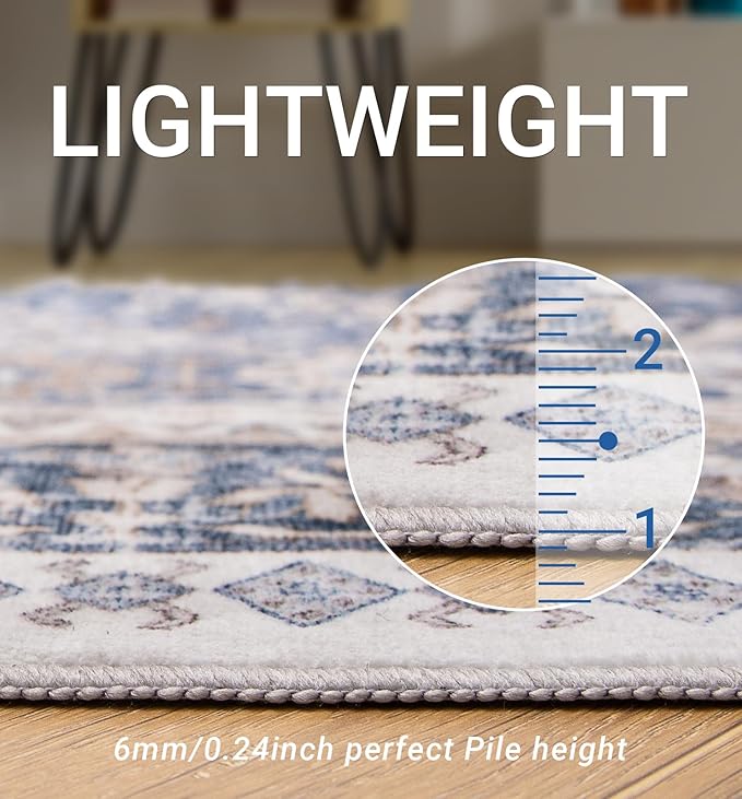 zesthome 9x12 Area Rugs,Stain Resistant Washable Rug,Ultra-Thin Rugs for Living Room,Bedroom,Non-Slip Backing Home Decor Large Area Rug (Blue/Beige,9'x12')