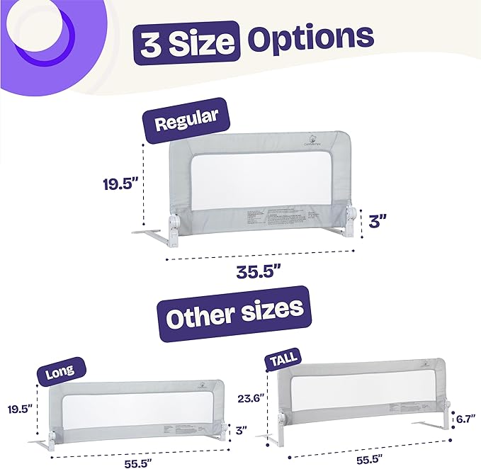 ComfyBumpy 1-Pack Bed Rail for Toddlers 35.5" L x 19.5" H | Toddler Bed Rails for Twin, Full & Toddler Bed Size | Swing Down Bed Rail Guard | Baby Bed Side Rail for Kids | Gray