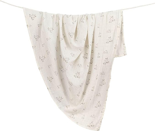 Crane Baby 100% Organic Cotton Bunny Single Baby Swaddle Wrap for Boys and Girls, Gender Neutral Newborn Swaddling Blanket, Baby Registry and Gift, 47 x 47 inches