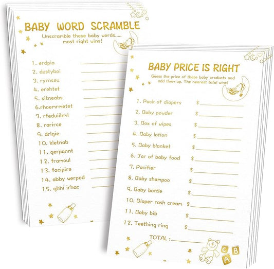 Baby Shower Games for Boy or Girl-2 Games(50 of Each),Double-Sided,Thick Cardboard,with Answer Keys