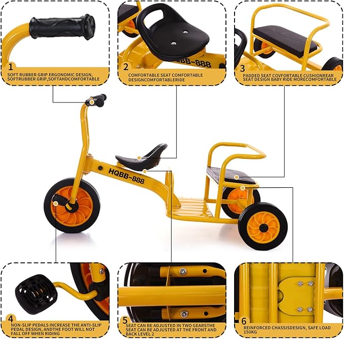 Kids Tricycle for Riders Ages 3-5 Preschool Playground Kids Tricycles, Daycare Toddler Tandem Trike，Children Tandem Bike, Outdoor Playground Equipment Trike