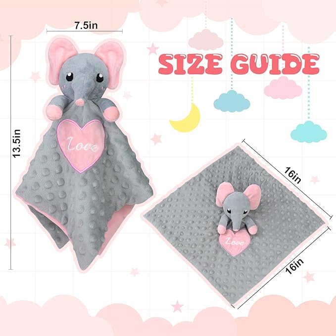 Personalized Security Blankets for Babies with Names, Elephant Custom Baby Blanket, Embroidered Lovie Lovey Security Blanket for Babies Girls Boys, Newborn 1st Birthday Gifts (Grey Elephant)