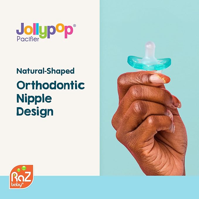 RaZbaby Jollypop Pacifier for Newborns & Up, USA Made, Natural Shaped Orthodontic Binky, Lovingly Shared in NICUs & Hospitals Worldwide, Medical-Grade 100% BPA-Free - 0-3 Months, 3 Pack - Variety