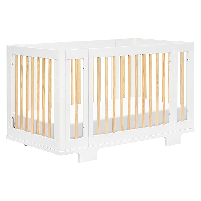 Babyletto Yuzu Convertible All-Stages Bassinet, Midi, Full-Size Crib in White with Natural, Greenguard Gold Certified, Portable & Adjustable with Conversion Kits and Pads Included