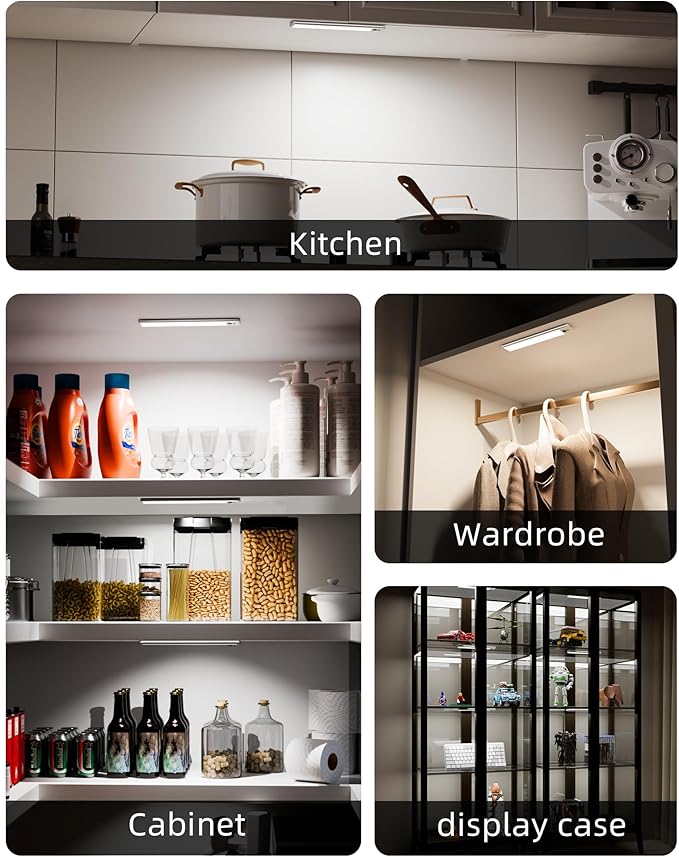 EZVALO Under Cabinet Lights, LED Closet Lights Wireless USB Charging, Motion Sensor Lighting Indoor 5700K Dimmable with Remote Control (White) 5 Pack