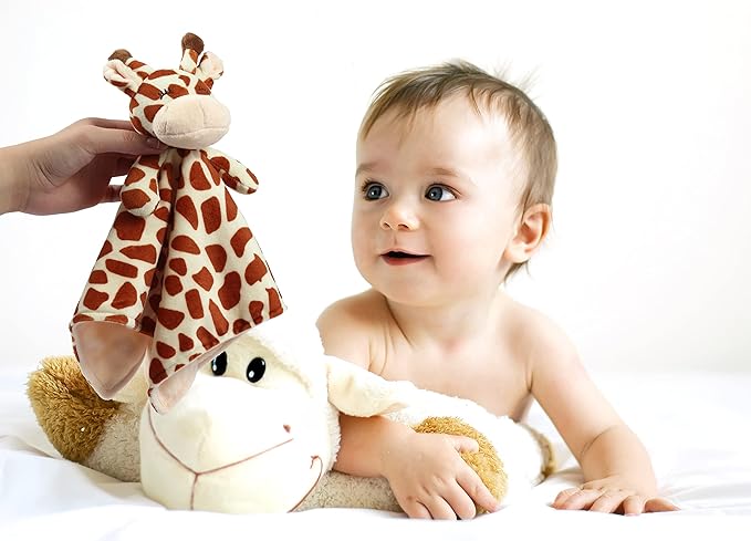 CREVENT Soft Plush Animal Face Security Blankets for Boys and Girls, Great Gifts for Birthday Baby Shower(Brown Giraffe)
