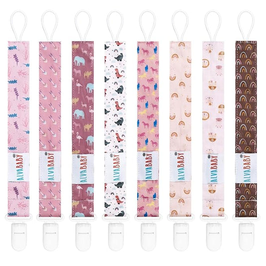 ALVABABY Pacifier Clips for Neutral Boys Girls 8 Pack Paci Binky Holder Leashes Rainbow 8DP09A