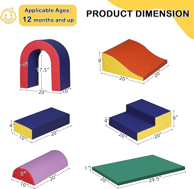 10 Piece Foam Climbing Blocks, Soft Climbing Toys for Toddlers, Lightweight Baby Climbing Gym, Indoor Baby Activity Play Set for Crawling Climbing and Sliding