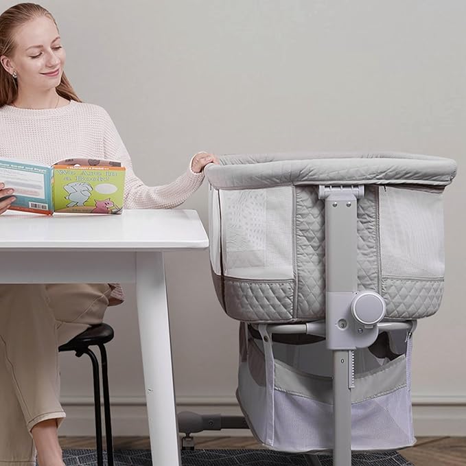 SUNVENO Baby Bassinet, Bedside Sleeper for Baby Easy Folding Portable Crib for Newborn Infant with Detachable Mattress, Straps, Height Angle Adjustable, Breathable Mesh, Grey