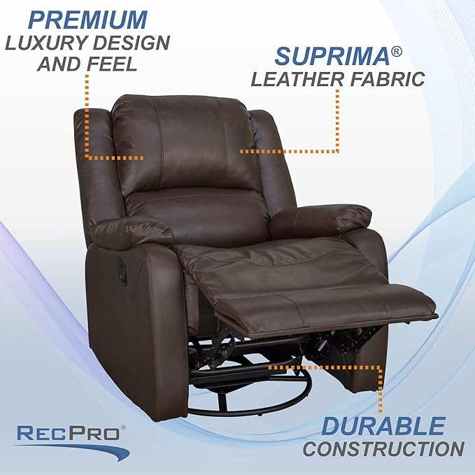 RecPro Charles Collection | 30" Swivel Glider RV Recliner | RV Living Room (Slideout) Chair | RV Furniture | Glider Chair (Chestnut, 1-Pack)