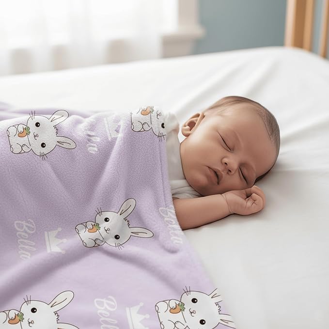 Personalized Easter Baby Blanket With Names & Cute Animals - Customized Baskets for Boys, Girls & Kids - Newborn Soft