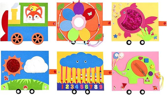 Montessori Busy Board, Cute Train Montessori Sensory Toys, Wall Activity Board for Toddlers 3+, Baby Travel Learning Toy