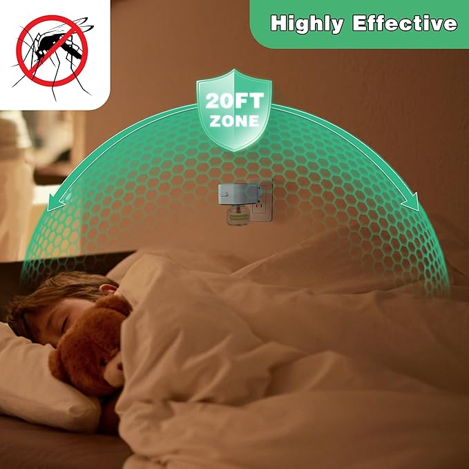 Mosquito Repeller, Electronic Mosquito Repellent Plug in Indoor Use, Includes 2-Pack 280 Hr Repellent Refills, No Candles or Flames, DEET-Free, for Home, Bedroom, Office, Kitchen (White)