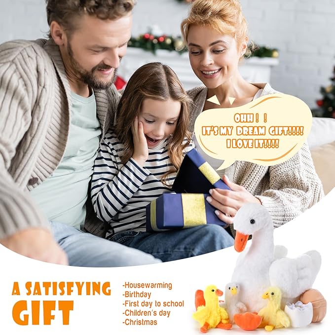 HyDren 5 Pcs Goose Stuffed Animal Family Plush Toy Gift One Silly Goose Birthday Decor Kid Kindergarten Back to School Classroom Cute 10 Inch Mommy with 3 Cute Babies in Her Belly Soft Cuddly Plushie