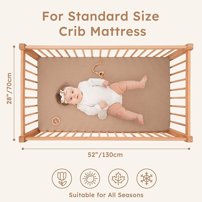 Yoofoss Muslin Crib Sheets for Boys Girls 100% Cotton Fitted Baby Crib Sheet 2 Pack Soft and Breathable for Standard Crib Mattress & Toddler Mattress 52"x28"