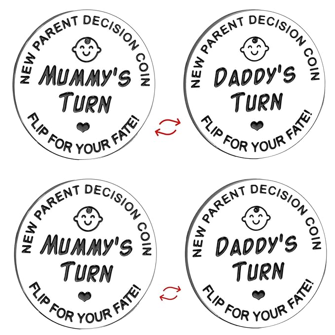 Fathers Day New Baby Gifts for Parents,Double-Sided Decision Coin Gift for New Mom & Dad, Funny Baby Shower Gifts for Couple, Gift for Pregnant Women as Thanksgiving Christmas Gift，A-Silver,2PCS