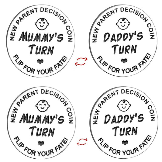 Fathers Day New Baby Gifts for Parents,Double-Sided Decision Coin Gift for New Mom & Dad, Funny Baby Shower Gifts for Couple, Gift for Pregnant Women as Thanksgiving Christmas Gift，A-Silver,2PCS