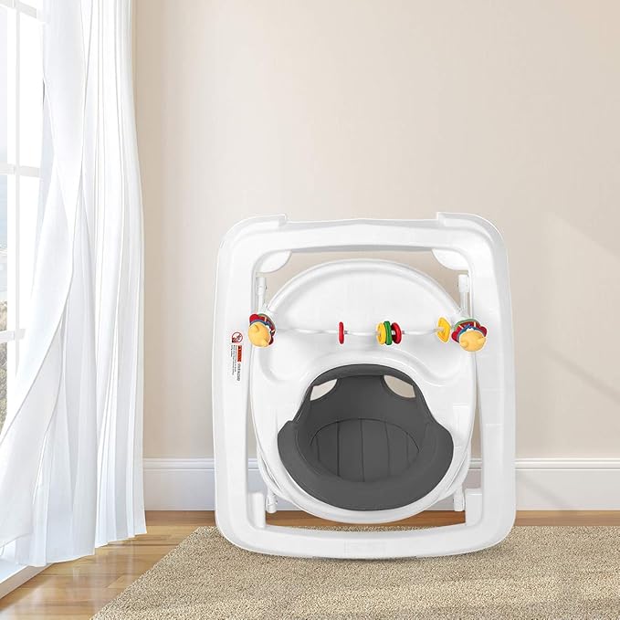 HONEY JOY Baby Walker, Foldable Seated Walker with Wheels, Removable Toy Bar, 3 Adjustable Heights, High Back Padded Seat, Baby Walkers for Boys Girls Ages 6 Months+(Gray)