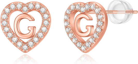 Initial Heart Earrings for Girls, Sterling Silver Post Silver/Rose Gold Heart Initial Stud Earrings for Little Girls Kids Baby Earrings Non Tarnish Hypoallergenic Earrings for Teen Girls Gifts Jewelry