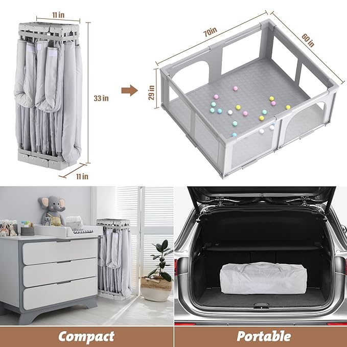 Joyibay Baby Playpen, 71x60 Foldable Playpen with Play Mat, Extra Large Baby Playard, Baby Activity Play Fence Kids Baby Play pen for Babies Toddlers 1-3 Indoor Outdoor