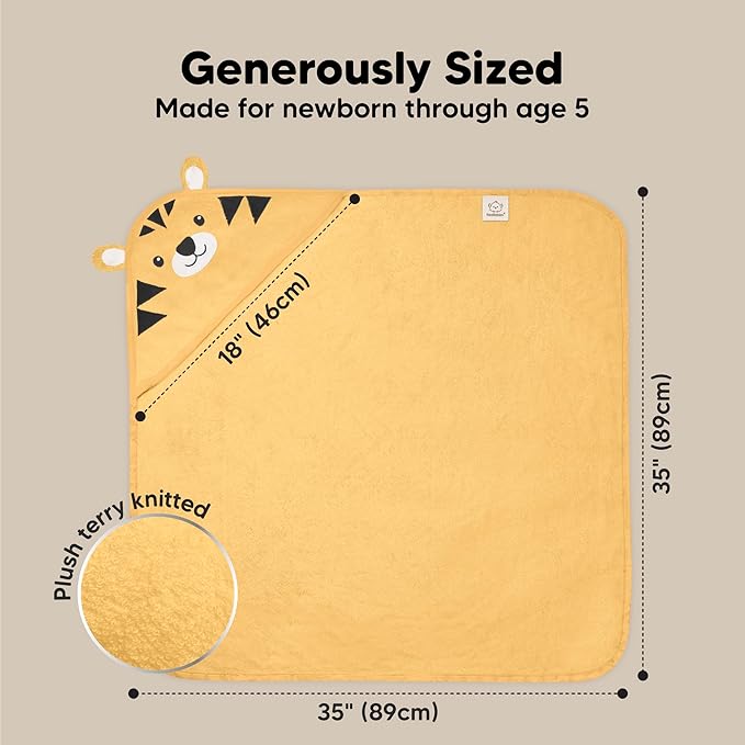 KeaBabies Hooded Baby Towel for Newborn - Viscose Derived from Bamboo Large Baby Bath Towels with Hood for Boys, Girls, Toddler, Extra Absorbent & Soft Newborn Bath Essentials (Tiger)