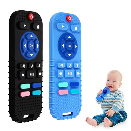 2 Pack Silicone Teethers for Babies 6-12 Months, Teething Toys for Babies 0-6 Months, Remote Teether for Baby, Sensory Toys for Babies,Toddler Infant Girl Boy Gifts