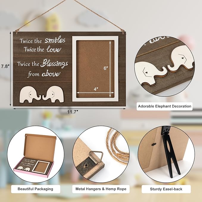 Twins Baby Picture Frame, Twin Pregnancy Announcement, Boy Girl Twins Wood Photo Frame, Twin Keepsake Gifts for New Mom Dad, Unique Twins Baby Shower Gifts, Nursery Decor, 4x6 Photo