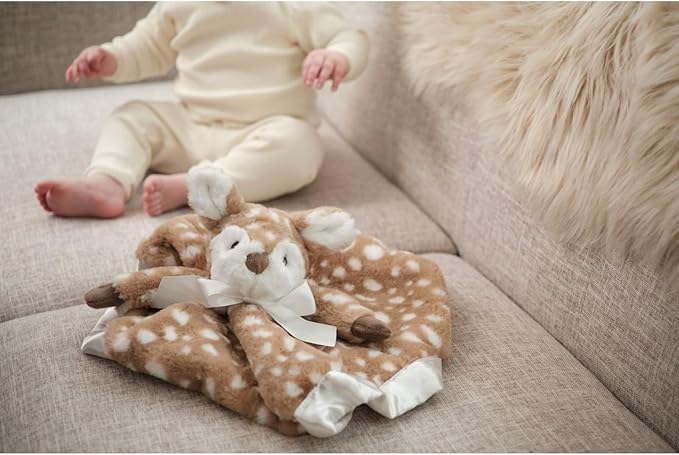 Bearington Collection Baby Lil’ Willow Snuggler - 15-Inch Woodland Fawn Plush Lovey, Security & Stuffed Animal Blanket for Babies