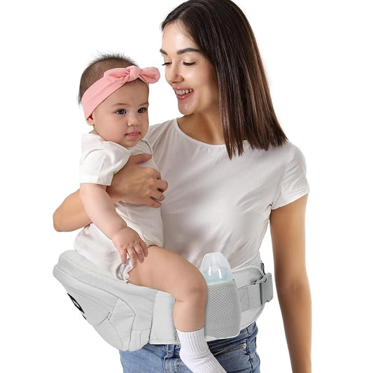 HKAI Baby Hip Carrier, Mom’s Choice Award Winner, Baby Carrier with Adjustable Waistband & Breathable Mesh, Ergonomic Carrier with Non-Slip Hip Seat Surface for Newborns & Toddlers, Light Grey