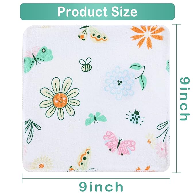 Viviland Baby Washcloths, Super Soft Baby Bath Towels for Newborn 24 Pack, Absorbent Face & Body Wash Cloth for Baby Girl, Butterfly Pattern, 9 x 9 inch