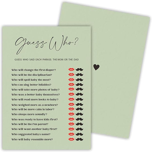 30 Pcs Minimalist Green Baby Shower Game Cards, Guess Who Game, Baby Shower Games To Play With Family And Friends, Baby Announcement, Gender Reveal Party Supplies - A04