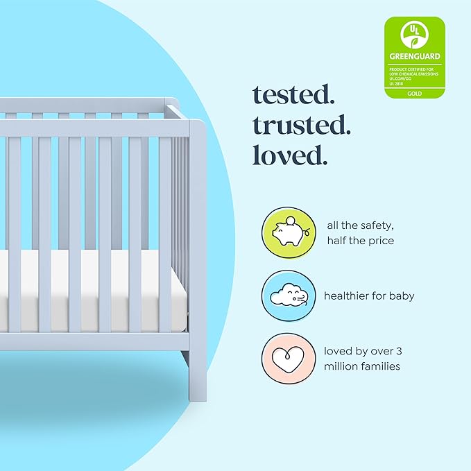 Carter's by DaVinci Colby 4-in-1 Low-Profile Convertible Crib in Powder Blue, Greenguard Gold Certified