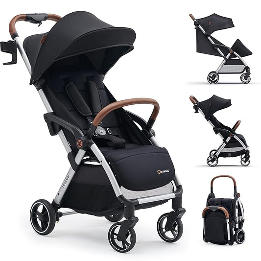 Lightweight Travel Stroller for Baby, Self-Folding Toddler Stroller with Large Canopy, Full-Reclining Seat, Cup Holder Included - Newborn to 50lbs.