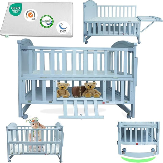 Portable Mini Baby Crib 4 in 1 with Memory Foam Mattress(38" by24) Included, Cunas para Bebes Convertible Crib with Foldable Storage Baby Playpen Bassinet Bedside Sleeper Bed (Silver Grey)
