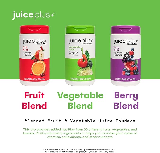 JuicePlus+ Fruit, Vegetable & Berry Blend: Nutrient-Packed Ingredients For Heart Health, Immune Function, Cognitive Performance, & Radiant Skin - Prepacked 3 bottles (60 servings of Fruit, Veg, Berry)