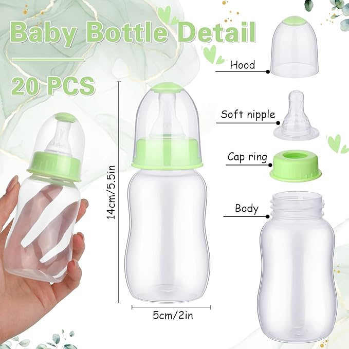 TrelaCo Bottle Chug Baby Shower Game 20 Pcs Baby Bottles Shower Favor with 1 Greenery Theme Sign for Gender Reveal Party Supplies Gifts(Green)