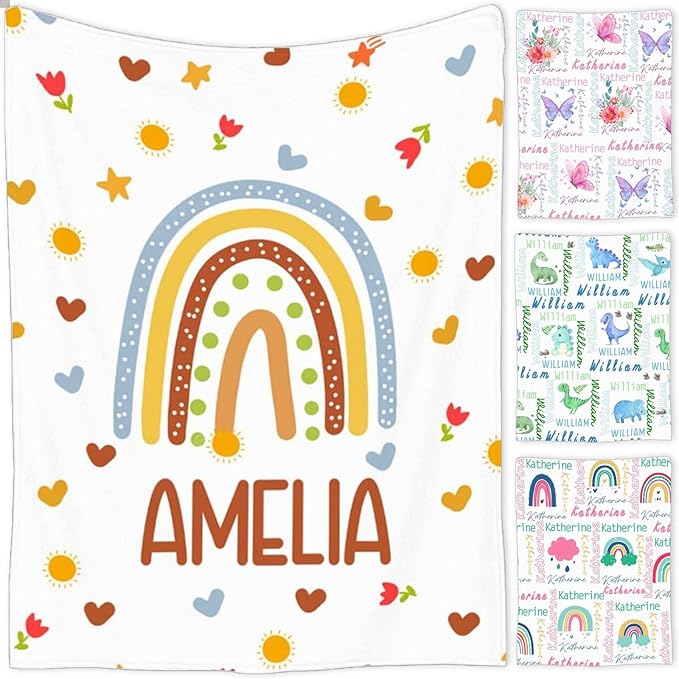 Personalized Baby Blanket for Girls and Boys,Super Soft Custom Baby Blanket with Name,Customized Swaddle Blankets Throw for Newborn,Infant,Toddlers