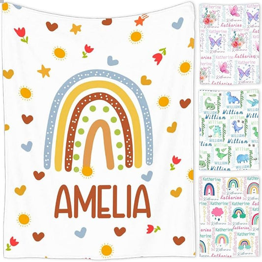 Personalized Baby Blanket for Girls and Boys,Super Soft Custom Baby Blanket with Name,Customized Swaddle Blankets Throw for Newborn,Infant,Toddlers