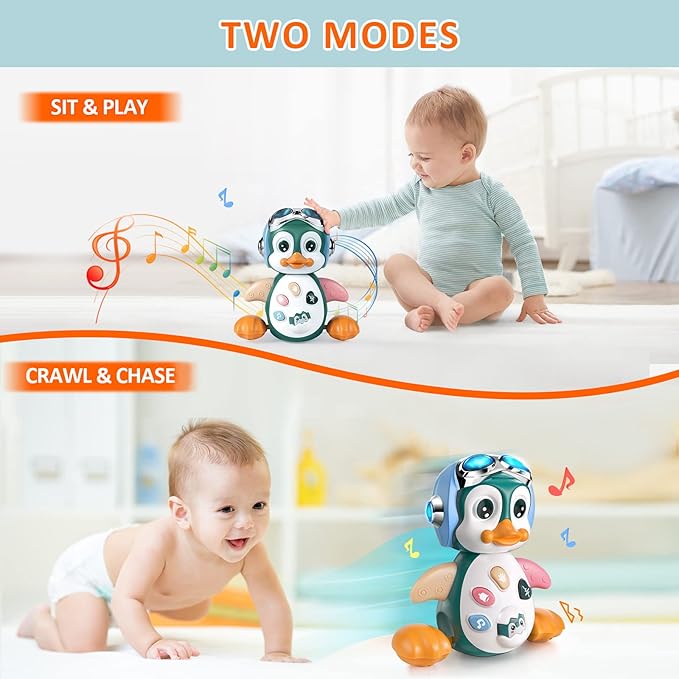 MOONTOY Musical Penguin Crawly Baby Toys 0-3-6 6-12 Month, Infant Light Up Tummy Time Dancing Moving Walking Crawling Toys, Baby Easter Basket Stuffers Gifts 3 4 5 6 7 8 9 10 Month 1 Year Old Boy Girl