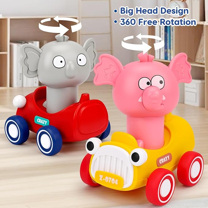 Press and Go Toy Cars for Toddlers 1-3 Push Go Animal Racing Baby Cars Toys Infant 6-12-18 Months Toys for 1 Year Old Boy Girl First Birthday Gifts for One Two 2 Year Old Toddler Toys 1-2 2-3