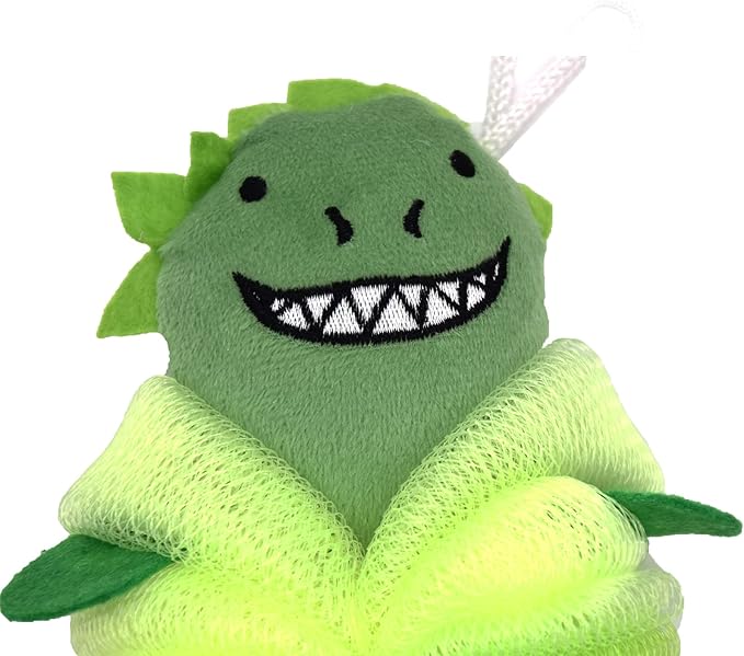 Cute Unicorn Kids Bath Loofahs Balls for Baby Girls Boys Mesh Shower Ball Pouf Exfoliating Bath Sponge Body Cleaner Bath Accessories (Green Shark)